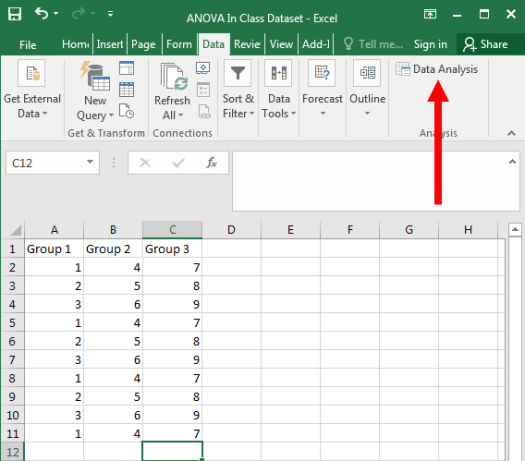 ANOVA in Excel 2