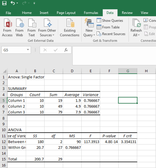 ANOVA in Excel 7