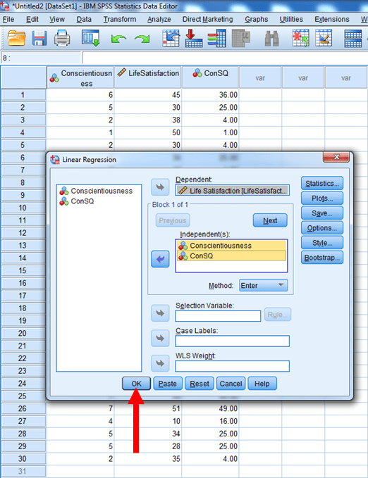 Quadratic Regression in SPSS 10
