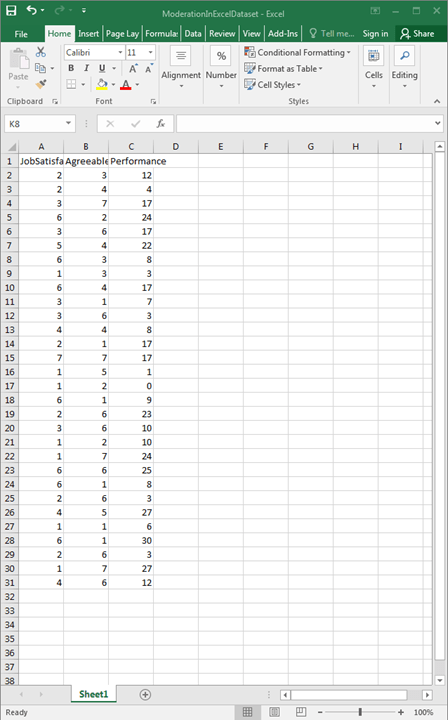 Moderation with Regression in Excel 1