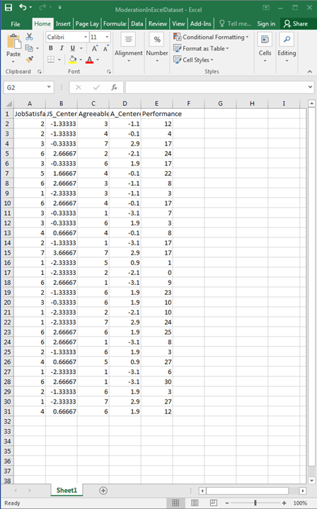 Moderation with Regression in Excel 12