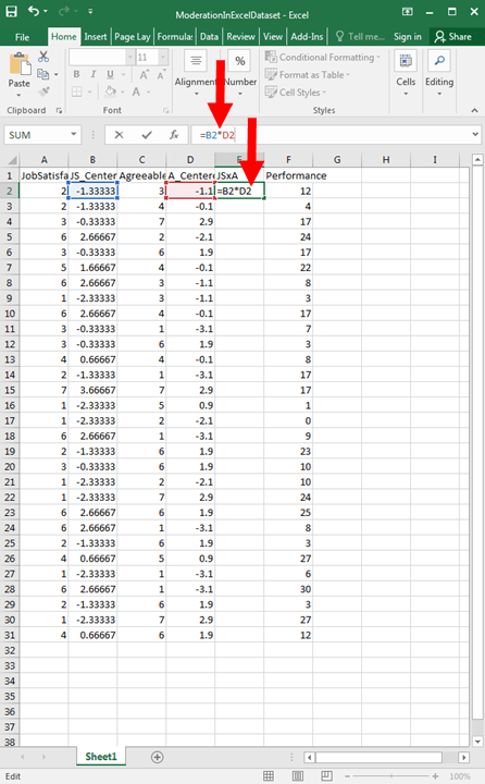 Moderation with Regression in Excel 12