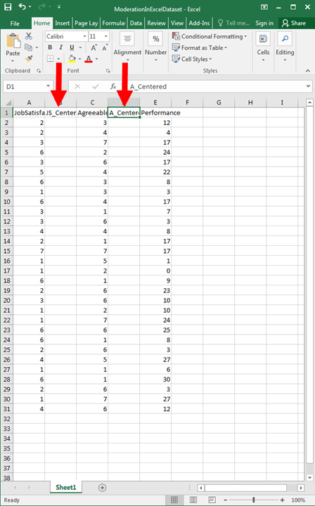 Moderation with Regression in Excel 2