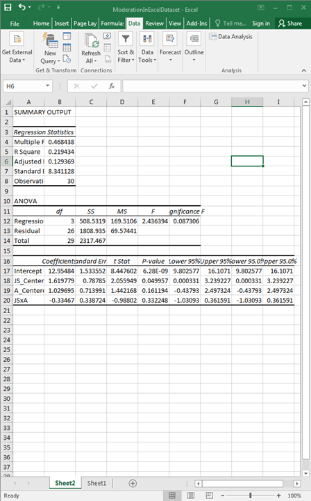 Moderation with Regression in Excel 24