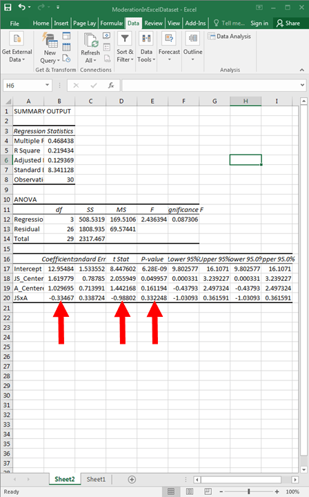 Moderation with Regression in Excel 27