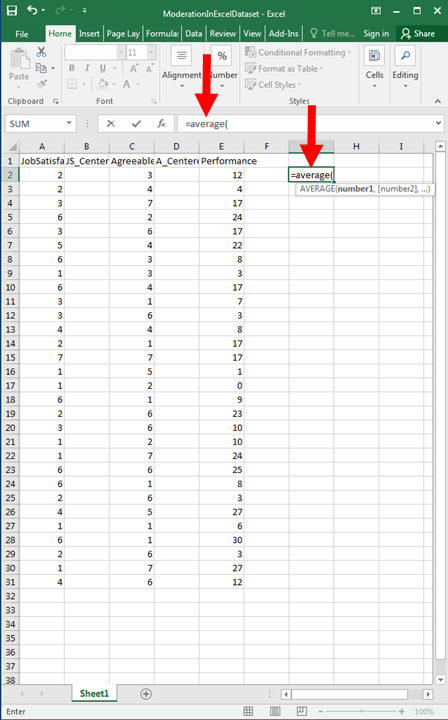 Moderation with Regression in Excel 3