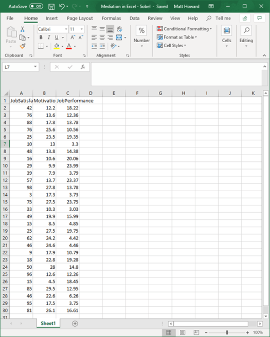 Mediation with Regression in Excel - Sobel Test 1