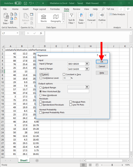 Mediation with Regression in Excel - Sobel Test 10