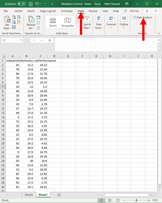 Mediation with Regression in Excel - Sobel Test 13