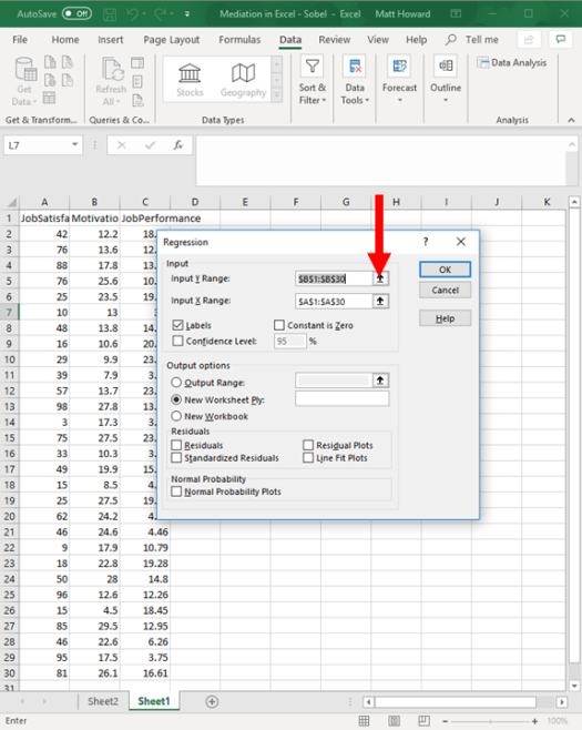 Mediation with Regression in Excel - Sobel Test 16