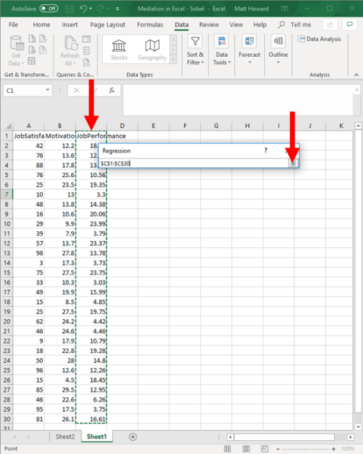Mediation with Regression in Excel - Sobel Test 17