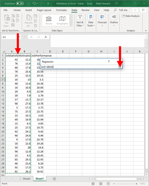 Mediation with Regression in Excel - Sobel Test 19