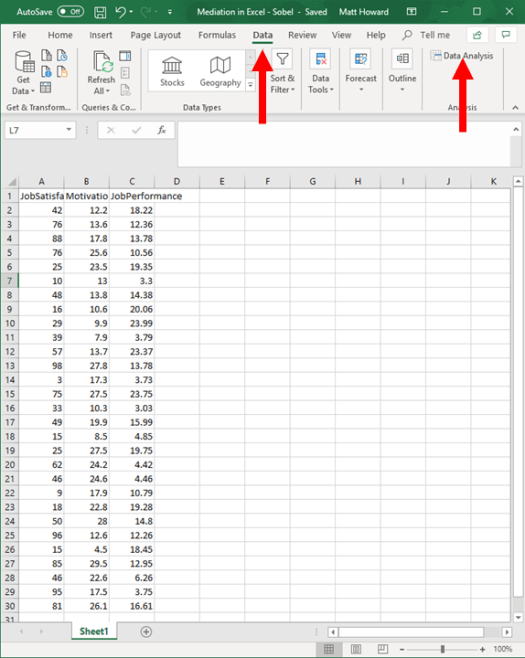 Mediation with Regression in Excel - Sobel Test 2