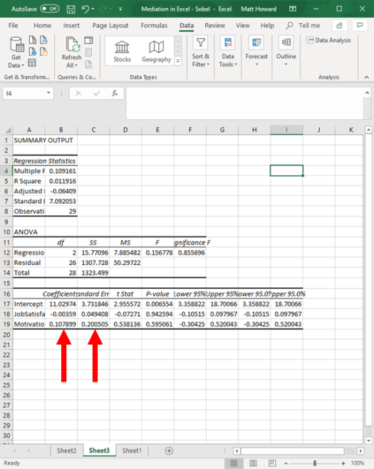 Mediation with Regression in Excel - Sobel Test 21