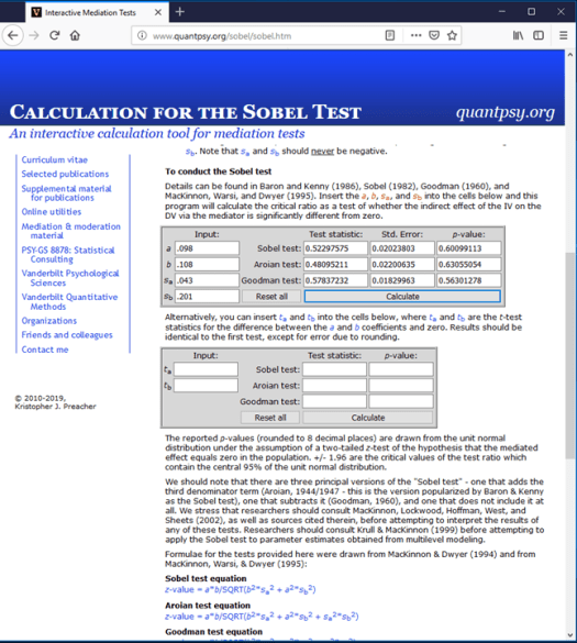 Mediation with Regression in Excel - Sobel Test 26