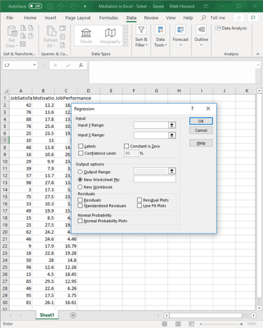Mediation with Regression in Excel - Sobel Test 4