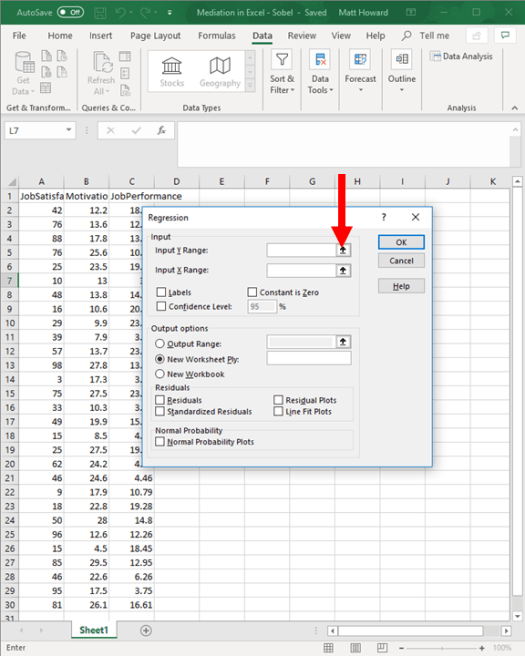 Mediation with Regression in Excel - Sobel Test 5