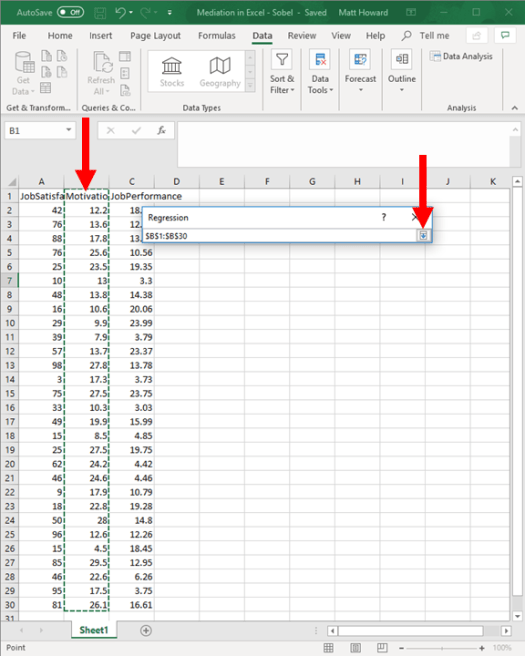 Mediation with Regression in Excel - Sobel Test 6