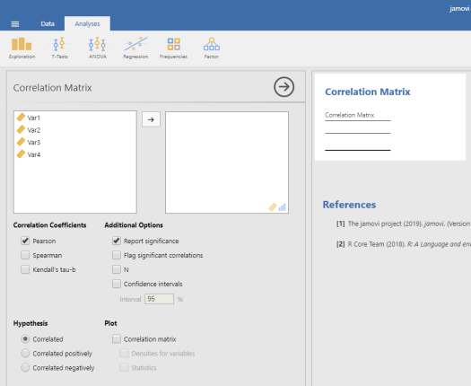 Correlations in Jamovi 3