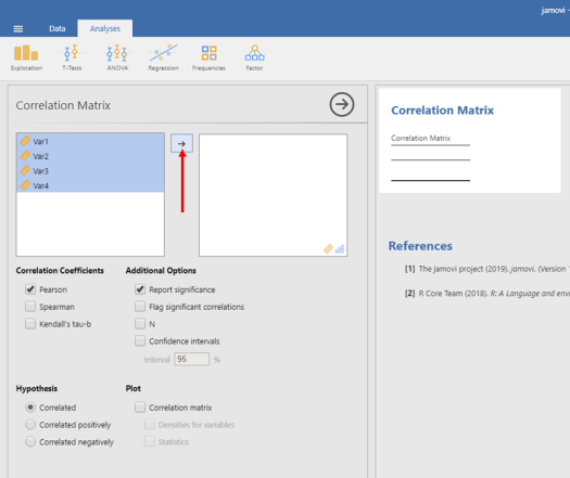 Correlations in Jamovi 4