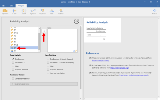 Cronbach's Alpha in Jamovi 5