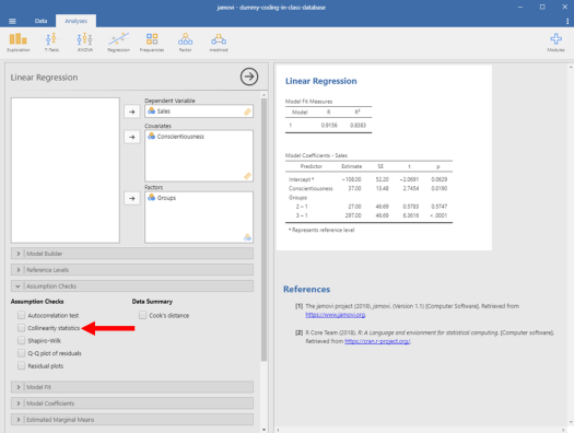 Dummy-Coded Regression in Jamovi 10