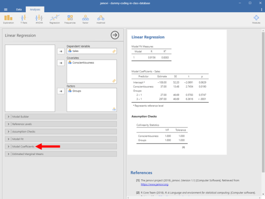 Dummy-Coded Regression in Jamovi 12
