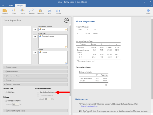 Dummy-Coded Regression in Jamovi 13