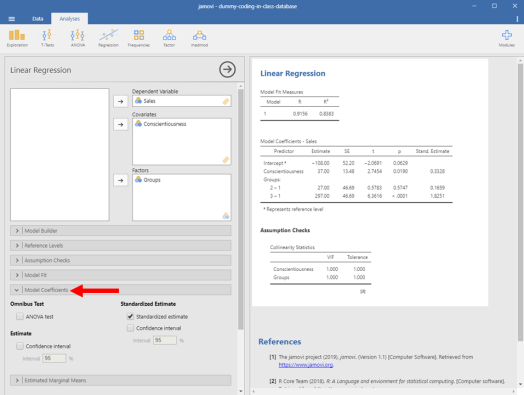 Dummy-Coded Regression in Jamovi 14