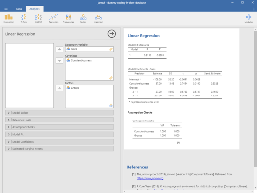 Dummy-Coded Regression in Jamovi 15