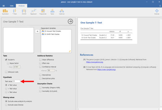 One-Sample T-Test in Jamovi 6