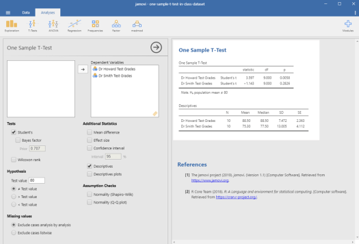One-Sample T-Test in Jamovi 8