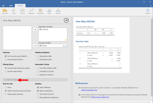 One-Way ANOVA in Jamovi 10