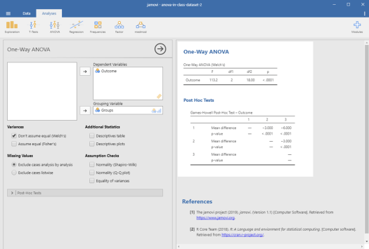 One-Way ANOVA in Jamovi 11