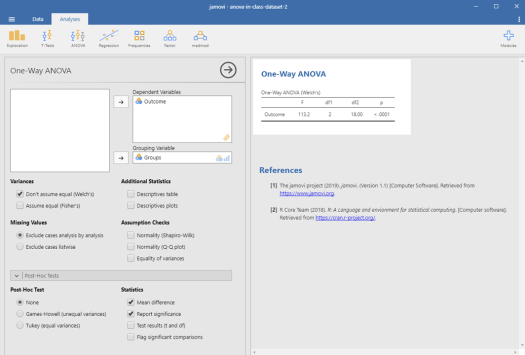 One-Way ANOVA in Jamovi 8
