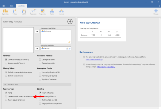 One-Way ANOVA in Jamovi 9