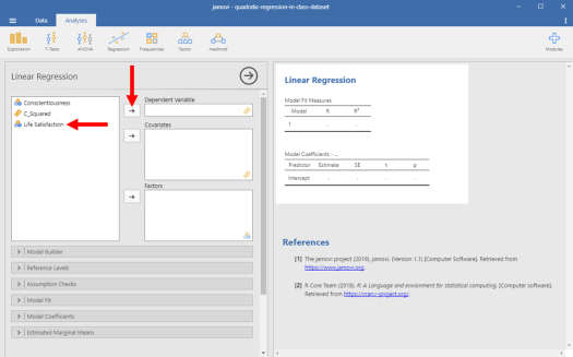 Quadratic Regression in Jamovi 10