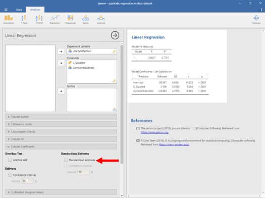 Quadratic Regression in Jamovi 14
