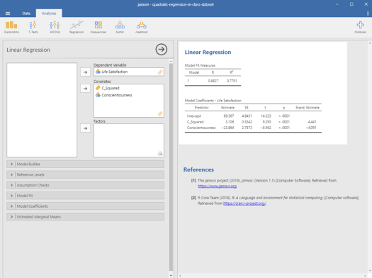 Quadratic Regression in Jamovi 16