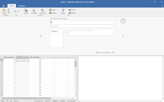 Quadratic Regression in Jamovi 3