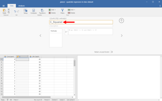 Quadratic Regression in Jamovi 4