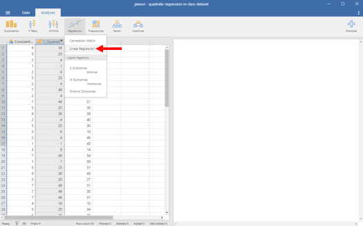 Quadratic Regression in Jamovi 8