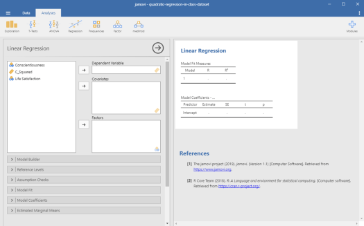 Quadratic Regression in Jamovi 9