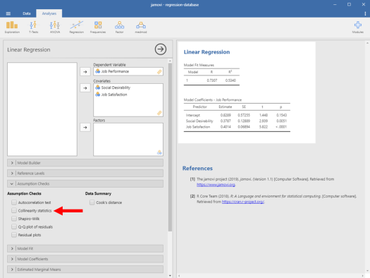 Regression in Jamovi 10