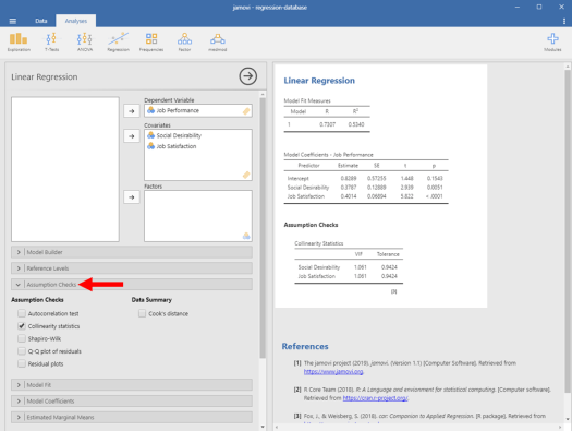 Regression in Jamovi 11