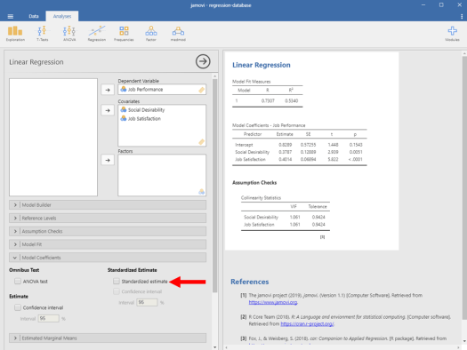 Regression in Jamovi 13