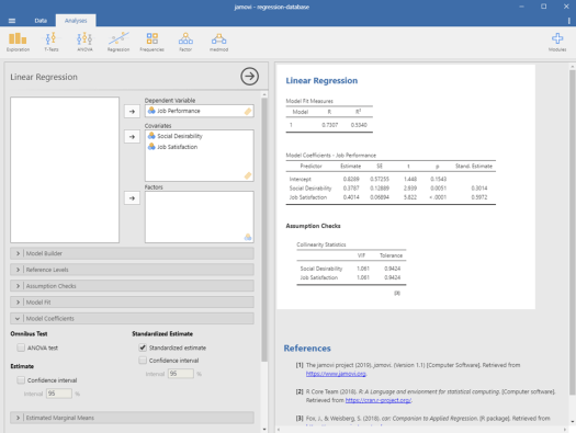 Regression in Jamovi 14