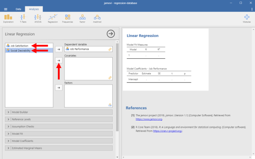 Regression in Jamovi 6