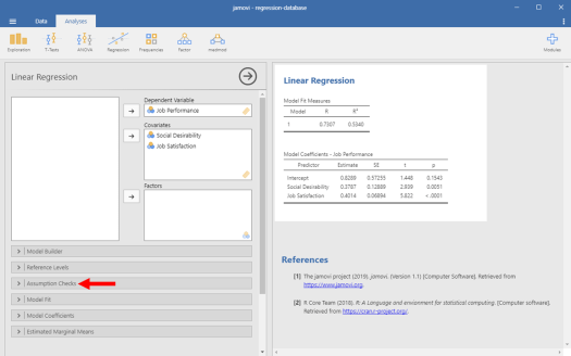 Regression in Jamovi 8