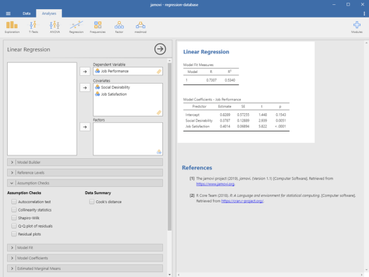 Regression in Jamovi 9